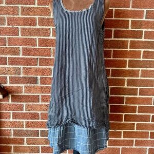 Neesh by DAR Striped Layered A-Line Dress, Sleeveless Scoop Neck, Gray Blue, S